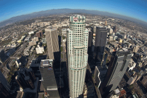 US Bank Downtown LA helicopter view.